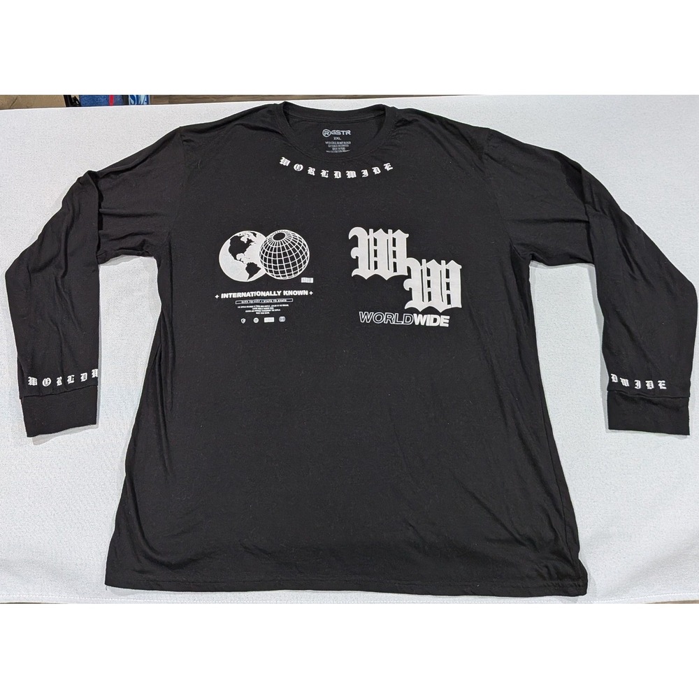 GSTR Graphic Long Sleeve Shirt Mens 2XL Black Excellent Worldwide Streetwear Tee